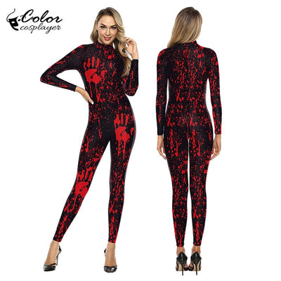 Color Cosplayer Halloween Red Graffiti Cosplay Costume for Adult Suit Fancy Carnival Printing Bodysuit Zentai Spandex Jumpsuits