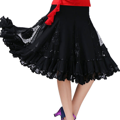 Ballroom Dance Costume Skirt Modern Standard Waltz Dancer Half Dress Latin Salsa Cha Cha Big Swing Elastic Waistband #A2537