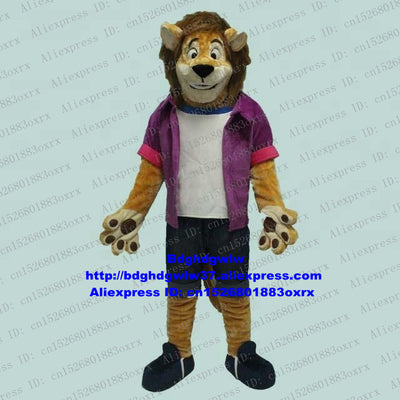 Brown Male Lion Purple Coat Mascot Costume Adult Cartoon Character Outfit Suit Exhibition Exposition Wedding Marriage zx2681