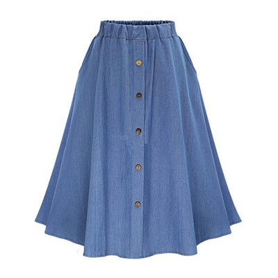 YOCALOR 2022 Preppy Style Women Denim Mid-Calf Skirts High Waist Faldas Larga Women Button Jean School Skirt Streetwear Autumn