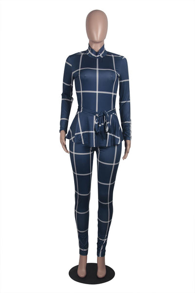 AHVIT Plaid Sashes Skinny Vintage Jumpsuits Turtleneck Full Sleeve Back Zipper Catsuit Ruched Elegant Lady Party Romper MDY142