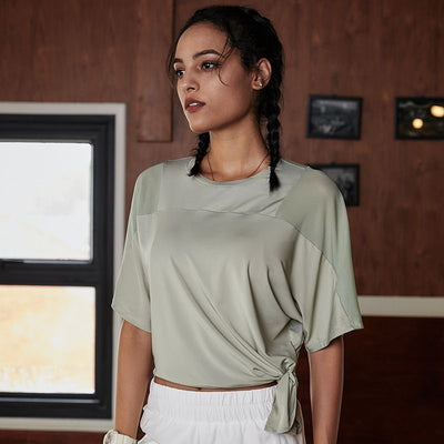 Women T-Shirt New Mesh Stitching Short-Sleeved O-Neck Perspective Sports Top Outdoor Leisure Gym Running Yoga Fitness Clothing