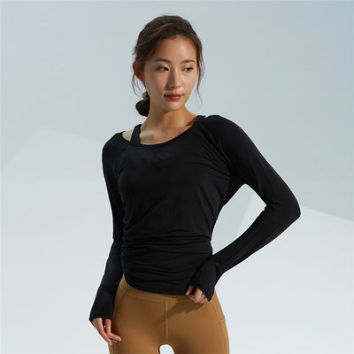 2021 Autumn New Running Fitness Clothing Women Yoga Long-Sleeve Net Yarn Patchwork Loose Quick-Drying Stretch Sports T-Shirt