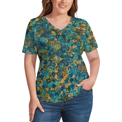 Retro Baroque Print T Shirts Flourish Damask Casual V Neck T-Shirt Short-Sleeve Harajuku Plus Size Tee Shirt Summer Tops Gift