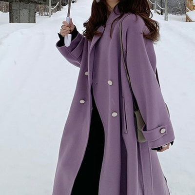 2022 New Winter Korean Double Breasted Long Popular Versatile Mid-length Wool Coat Women's Autumn Winter Solid Color Outwear