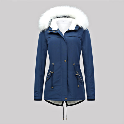Winter Women Warm Parkas Hooded Thick Plush Winter Coats Female Mid-Long Cotton Jacket Warm Coat Outwear