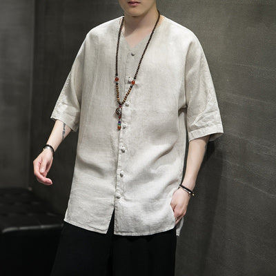 Summer Men Linen Shirt Chinese Style Retro Casual Tops Plus Size  Traditional Asian Clothes Tang Suit Tops For Man 30488