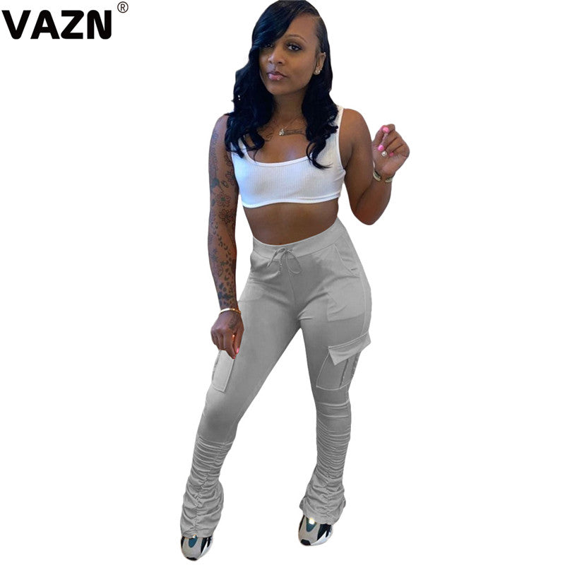 VAZN 2021 Hot Solid Shinny Women Energetic Streetwear Full Pants Sports Pants Lady High Waist Pants