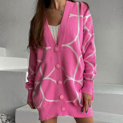 Women Sweater Cardigan Elegant Green Striped Knitted Women&#39;s Clothing Autumn Winter 2022 Long Sleeve Coats Female Print Sweaters