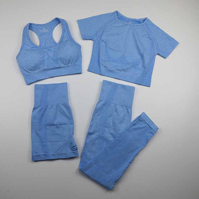 Seamless Leggings+Short Sleeve Crop Top+Sports Bra+Sport Shorts 4 Pieces Yoga Set Sports Wear For Women Gym Clothing Sports Suit