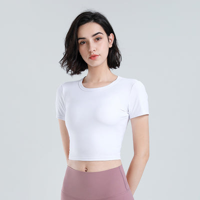 Yoga Tops Women,Slim Fit Round Neck Sports Shirts, Quick Dry Elastic Yoga Shirts,Breathable Running Fitness Workout Top