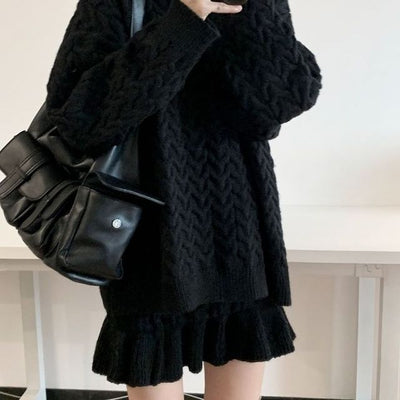 Autumn Winter Women Sweater Two Piece Knitted Skirt Sets Loose Tracksuit Spring Fashion Pullover Sweater Tops+Short Skirts Suit
