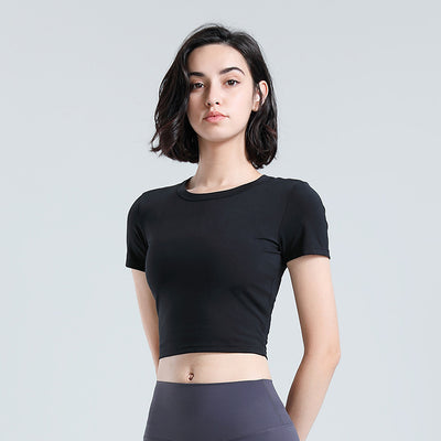 Yoga Tops Women,Slim Fit Round Neck Sports Shirts, Quick Dry Elastic Yoga Shirts,Breathable Running Fitness Workout Top