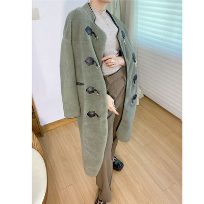 Fluffy Wool Granular Coat for Women Fashion New Long Sleeve Wool Coat for Women