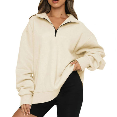 Warm Breathable Windproof Autumn Winter Women Half Zipper Lapel Oversized Sweatshirt Coat Women Sweatshirt for Outdoor