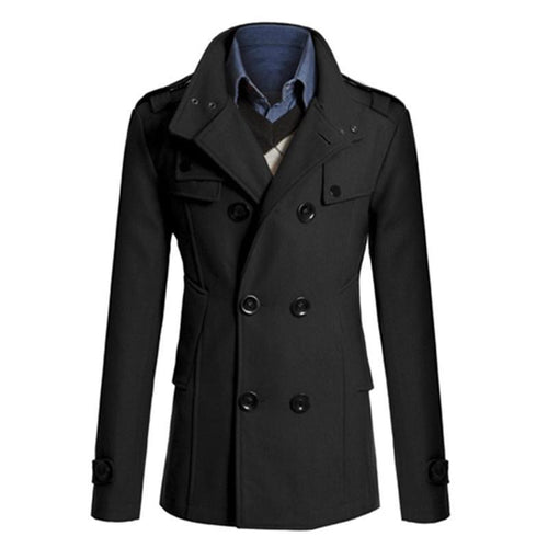 Business Mens Coats Winter Warm Solid Color Double Breasted Trench Jackets Long Slim Jacket Winter Coats Men Overcoat