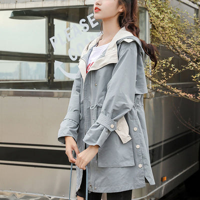 New 2021 Spring Plus size Women Loose Big pocket Hooded Windbreaker Coat Mid-length Female Student Casual Trench coat Outerwear