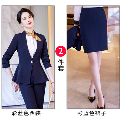 Long Sleeve Fashion Short Temperamental Stand Collar Business Wear Hotel Uniforms Women&#39;s Pants Suit Sense Formal Suit
