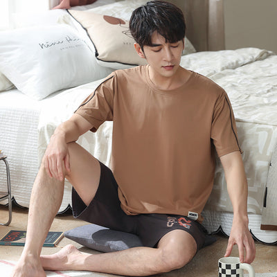 Summer Men Pajamas Set Modal Print Sleepwear Night Suit Casual Short Sleeve Pyjamas Homewear 3XL