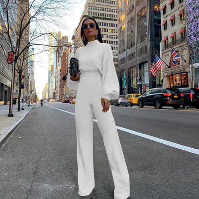 New Casual Wide Leg Summer Bodycon Jumpsuit Women 2021 Overalls Long Sleeve White Black Skinny Rompers Womens Jumpsuit Female