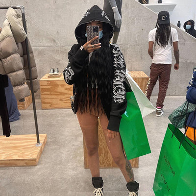 Women Zip Up Hoodie Streetwear Letter Printed Long Sleeve Sweatshirts Gothic Punk Y2k Autumn Winter Female Hoodie Jackets