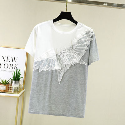 Summer T-shirts Women Tops Short Sleeves Korean Feather Loose Polo Shirts Slim Breathable Skin-friendly Casual Female Clothing