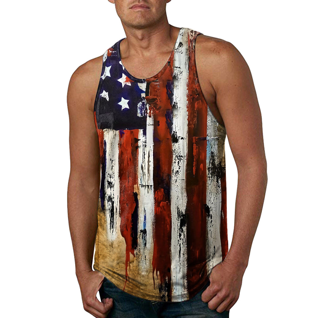 Long Sleeve Mens Shirts Flag Spring Casual Blouse Printed O Beach Summer Sleeveless Men Neck Tops Tank Men&#39;s Tank Tops