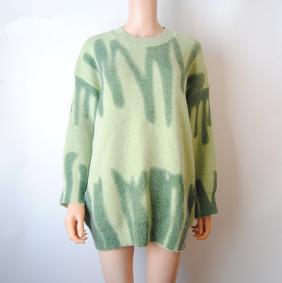 LOGAMI Elegant Striped Print Pullovers Women Autumn Winter O-Neck Loose Long Sweaters Knitted Pullover Streetwear Outerwear