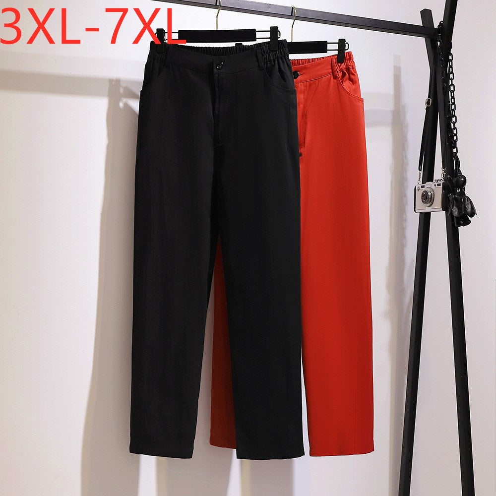New 2022 ladies spring autumn plus size long pants for women large loose casual cotton pocket black trousers 3XL 4XL 5XL 6XL 7XL
