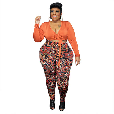 Plus Size Sexy Two 2 Piece Set Women 2022 Tracksuit Spring Printed Leggings and Crop Top Matching Outfits Wholesale Dropshipping
