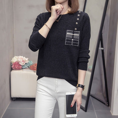 Plus Size Women Sweater Pullovers Knitted Sweaters 2021 Autumn Winter Fake Pocket Oversize Loose Long Sleeve Casual Tops Female