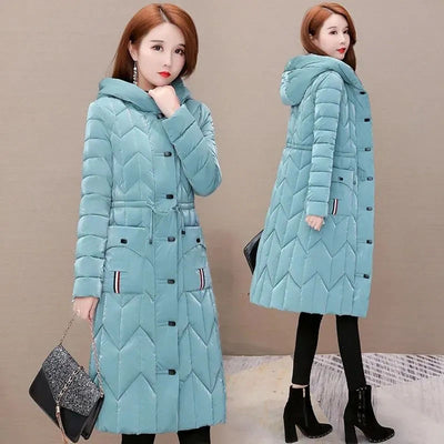 New Winter Clothes Korean Warm Long Quilted Cotton Jacket Fashion Women's Glossy Down Cotton Coat Casual Hooded Parka Overcoat