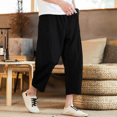 Mens Cotton And Linen Solid Color Casual Pants Japanese Linen Sports Slim Pants Feet