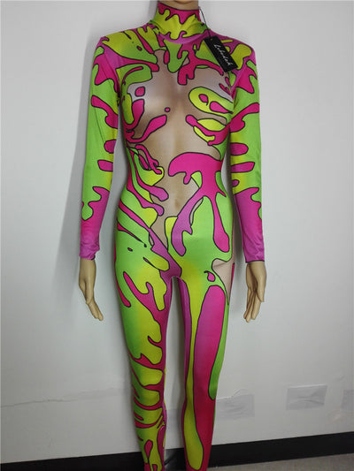 4 Style Animal Printing Jumpsuit Sexy Big Elastic Leotard Bodysuit Nightclub Bar Cosplay Role Costume Festival Pole Dance Romper