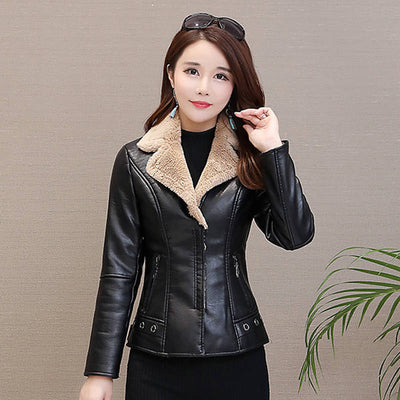 2022 Autumn Winter Women Leather Jacket Faux Fur Coat Warm Plush Thicken Female Slim Short Outwear Biker Motorcycle Clothes