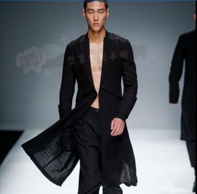 S~6XL!!! Customizable New Men&#39;s clothing Fashion catwalk cotton and linen long loose nightclub tide youth spring and summer coat