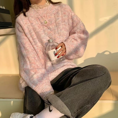 Warm Autumn Winter Pullovers Women Spring Sweet Knitted Sweaters Elegant Tender Casual O-neck Knitwear Tops Basic All-match Cozy