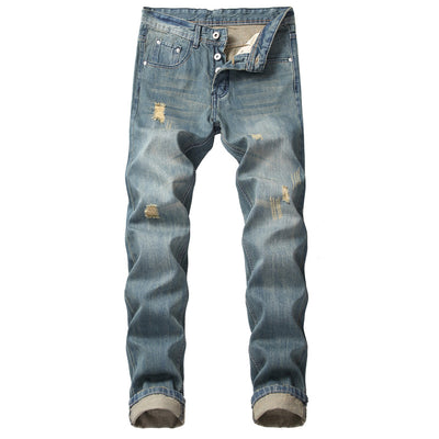High Quality Brand Men Jeans Distressed Ripped Jeans Men Straight Cotton Pants Button  Fashion Designer Slim Fit Jeans Homme