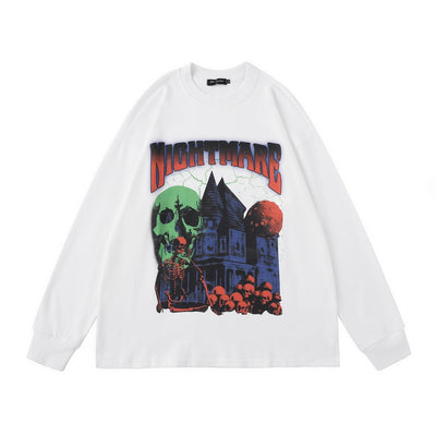 Hip Hop Sweatshirt Streetwear Mens Skull Skeleton Print Punk Gothic Crewneck Pullover 2022 Harajuku Fashion Cotton Loose Hoodie