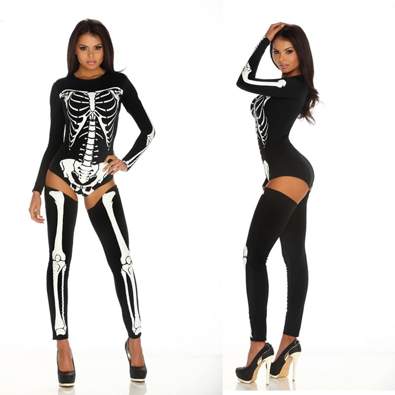 skin body suit bone print free shipping halloween devil party sexy Second Skin Body Suit there colors bodycon costume lady wear