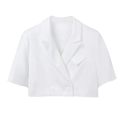 White 2 Piece Set Summer Shorts Suit Women Sexy Blazer and Pants Set Elegant Short Sleeve Cropped Tops Loose High Waist Shorts