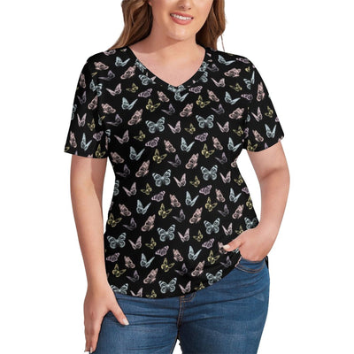 Golden Butterfly T-Shirt Evil Eye Print Modern T Shirts V Neck Short Sleeve Trendy Tops Lady Street Style Tees Plus Size 3XL 4XL