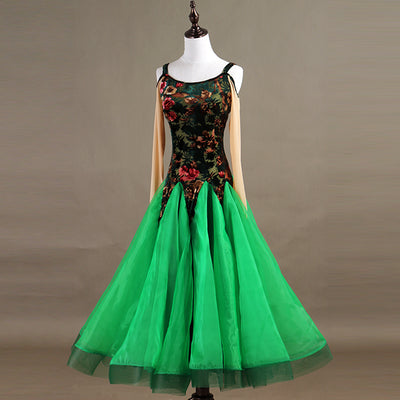 Ballroom Dance Dresses Long Sleeve foxtrot Dancing dress Women Waltz Ballroom Dress green MQ063