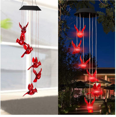 Color Changing Solar Wind Chime Crystal Ball Hummingbird Wind Chime Lamp Waterproof Outdoor