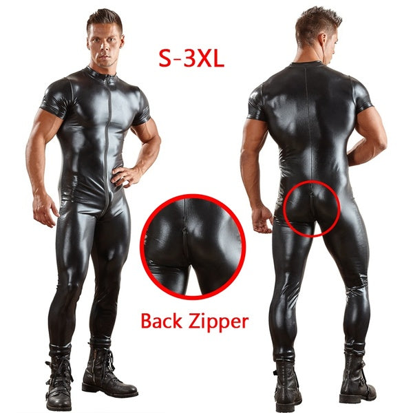 Latex Men Jumpsuits Leather Stretchy Tights Rompers Wet Look Liquid Latex Costume