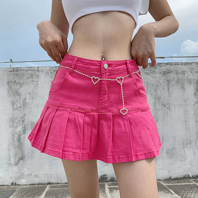 Pink Black Denim Skirts Womens Girl Y2K Summer Vintage Crop Streetwear Cute Mini Pleated Skirt Gothic Hippie Kawaii Goth A Line