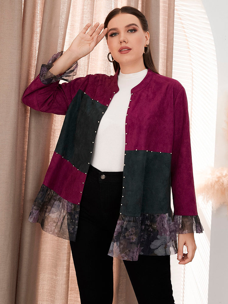 TOLEEN Plus Size Women Clothing Fashion Vintage Patchwork 2022 Spring Autumn Long Sleeve Casual Loose Floral Print Oversize Coat
