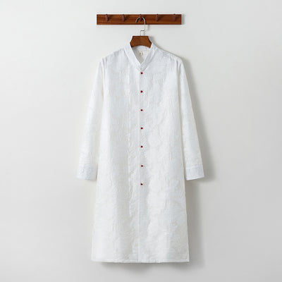 Chinese Traditional Dress Cut Flower Design Plus Size Robe Ethnic Style Long Sleeve Hanfu Men Clothing Loose Black Trench Coat