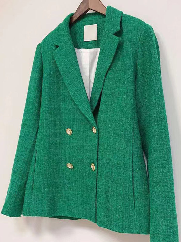 Autumn Winter New SAND* Blazer Women Fashion Solid Tweed Office Lady Green Blazer Spring Casual Dailywearing Female Coat