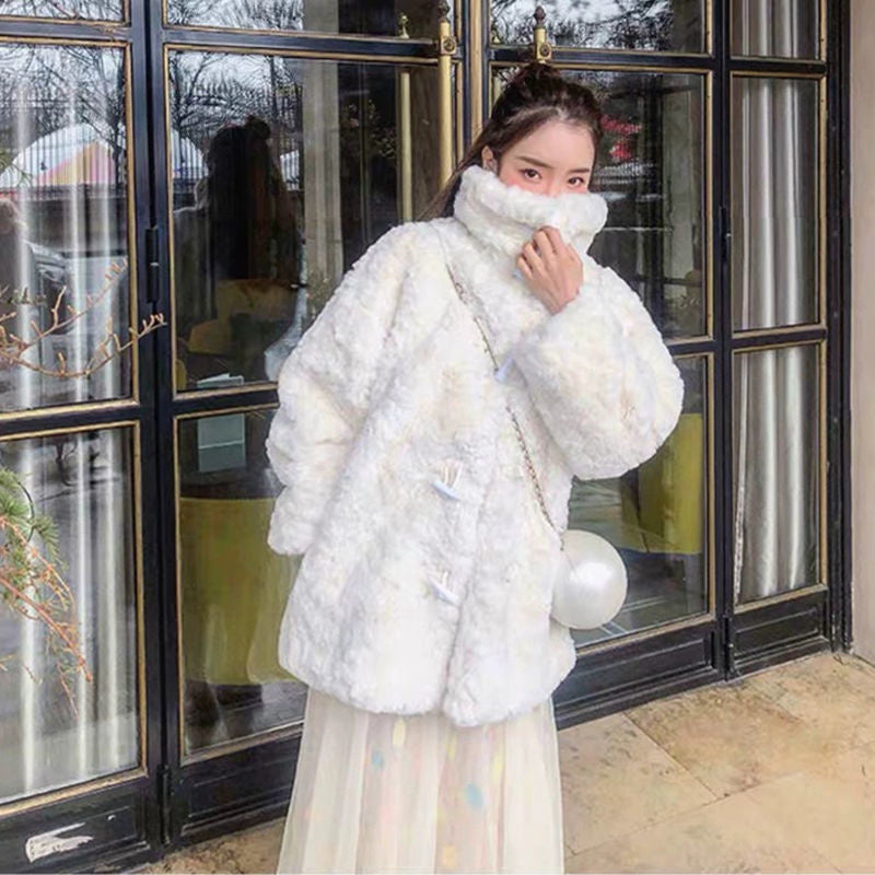 Long Padded Jackst Lamb Cashmere Winter New 2021 Korean Warm Thick Coat Female Imitation Fur Lazy  Fur Mid-length Coat